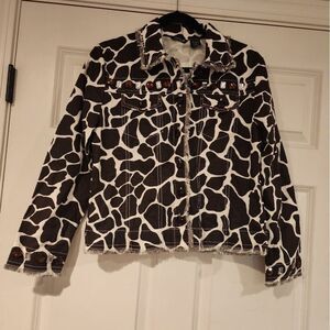 NWT Moka Sport brown and white animal print jeweled fringe lightweight jacket S